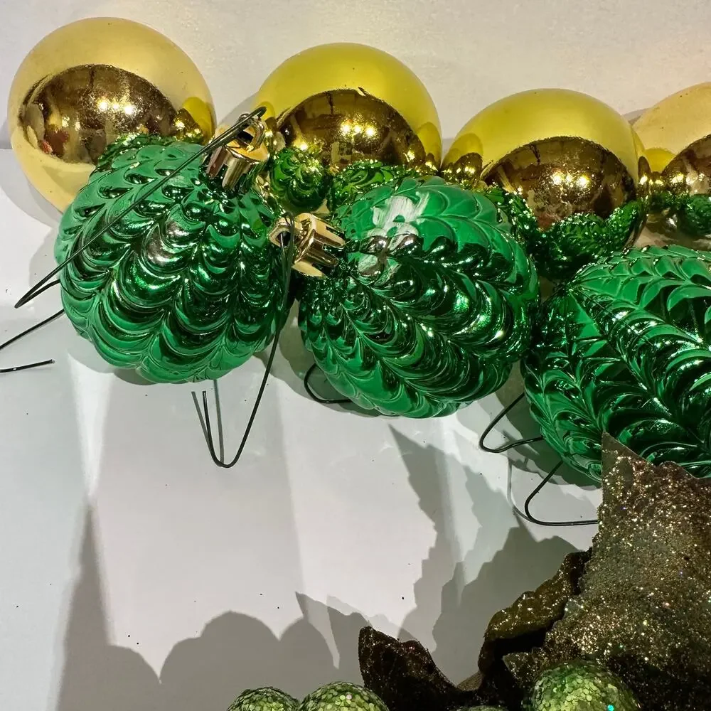 35 piece Shatterproof Christmas Ornaments Gold Green Grapes Holiday Decorations